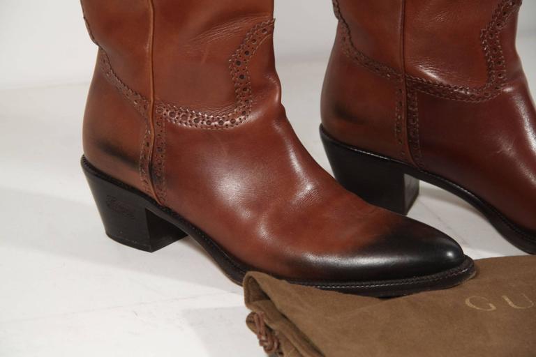 GUCCI Italian Brown Leather WESTERN Cowboy BOOTS w/ Ombre Detail