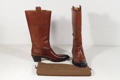 GUCCI Italian Brown Leather WESTERN Cowboy BOOTS w/ Ombre Detail Sz 38 C