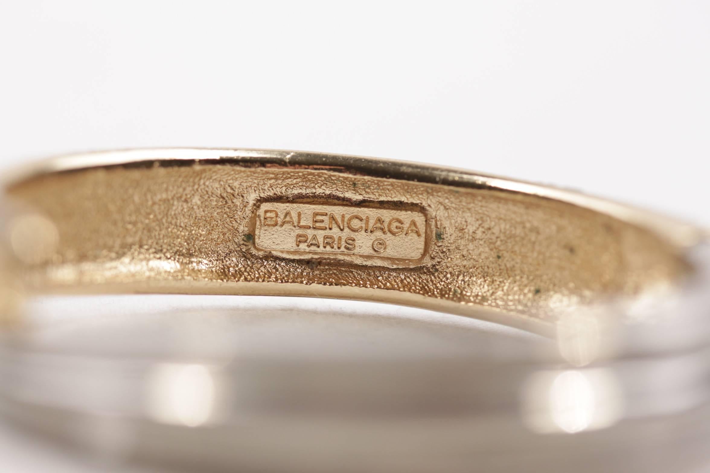 Women's BALENCIAGA PARIS Vintage Gold & Silver Metal CLAMPER BRACELET Black Enamel