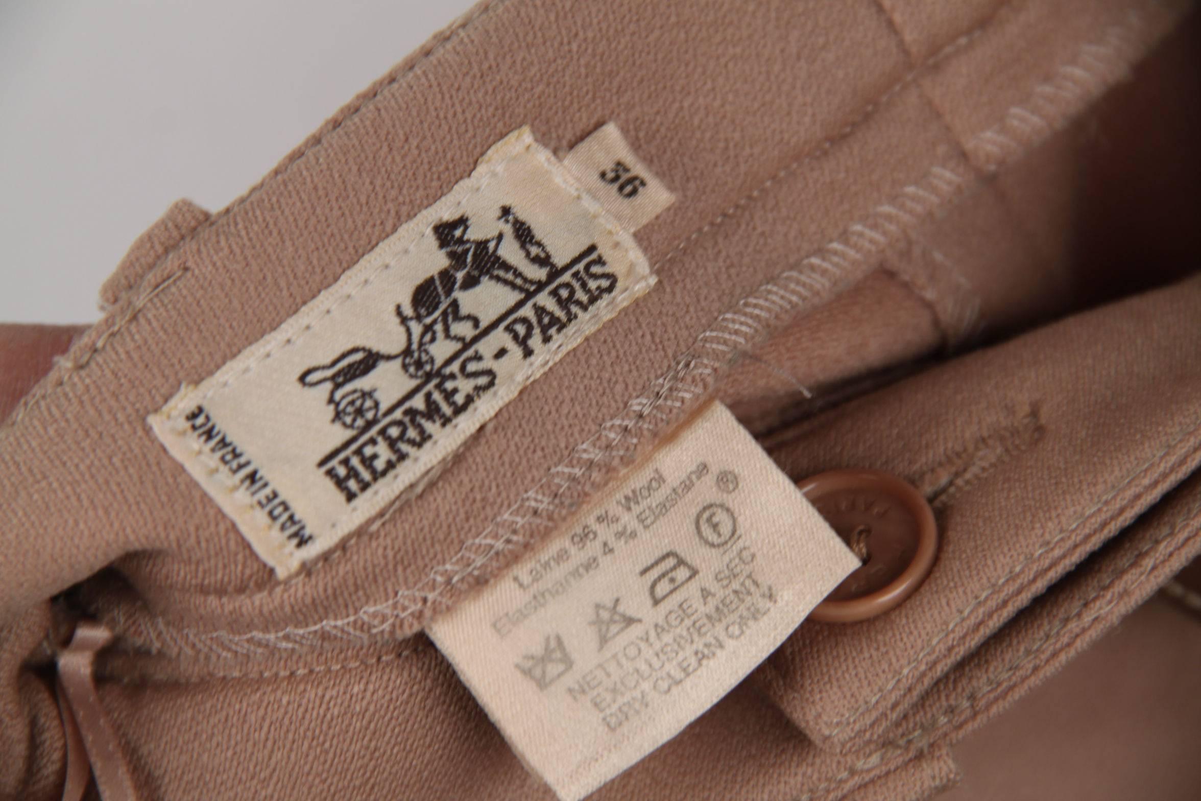 Women's HERMES PARIS Vintage Tan Wool EQUESTRIAN RIDING PANTS High Waist Sz 36