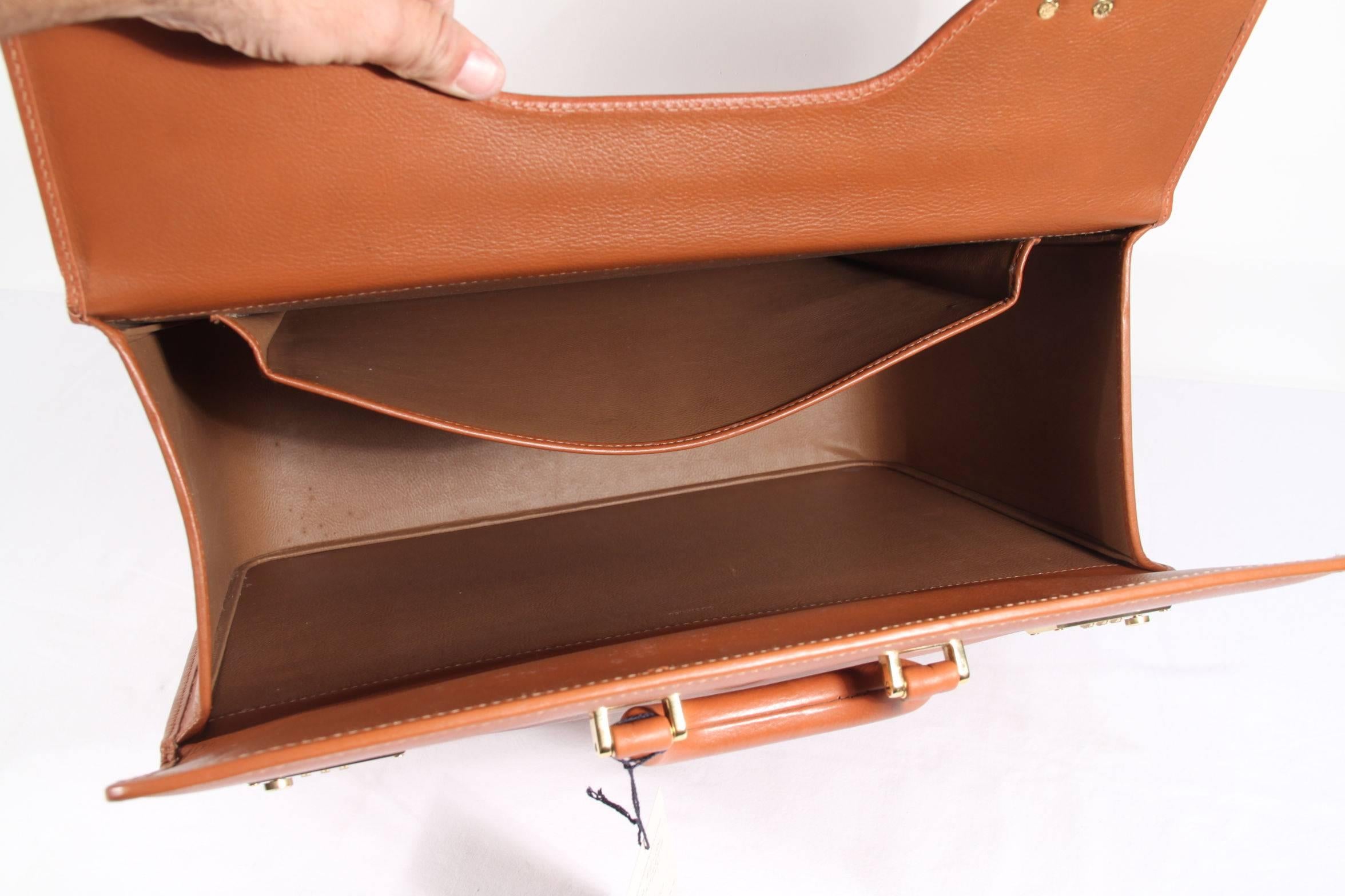 Orange FENDI Italian VINTAGE Tan Leather Carry On TRAVEL BAG Suitcase BRIEFCASE