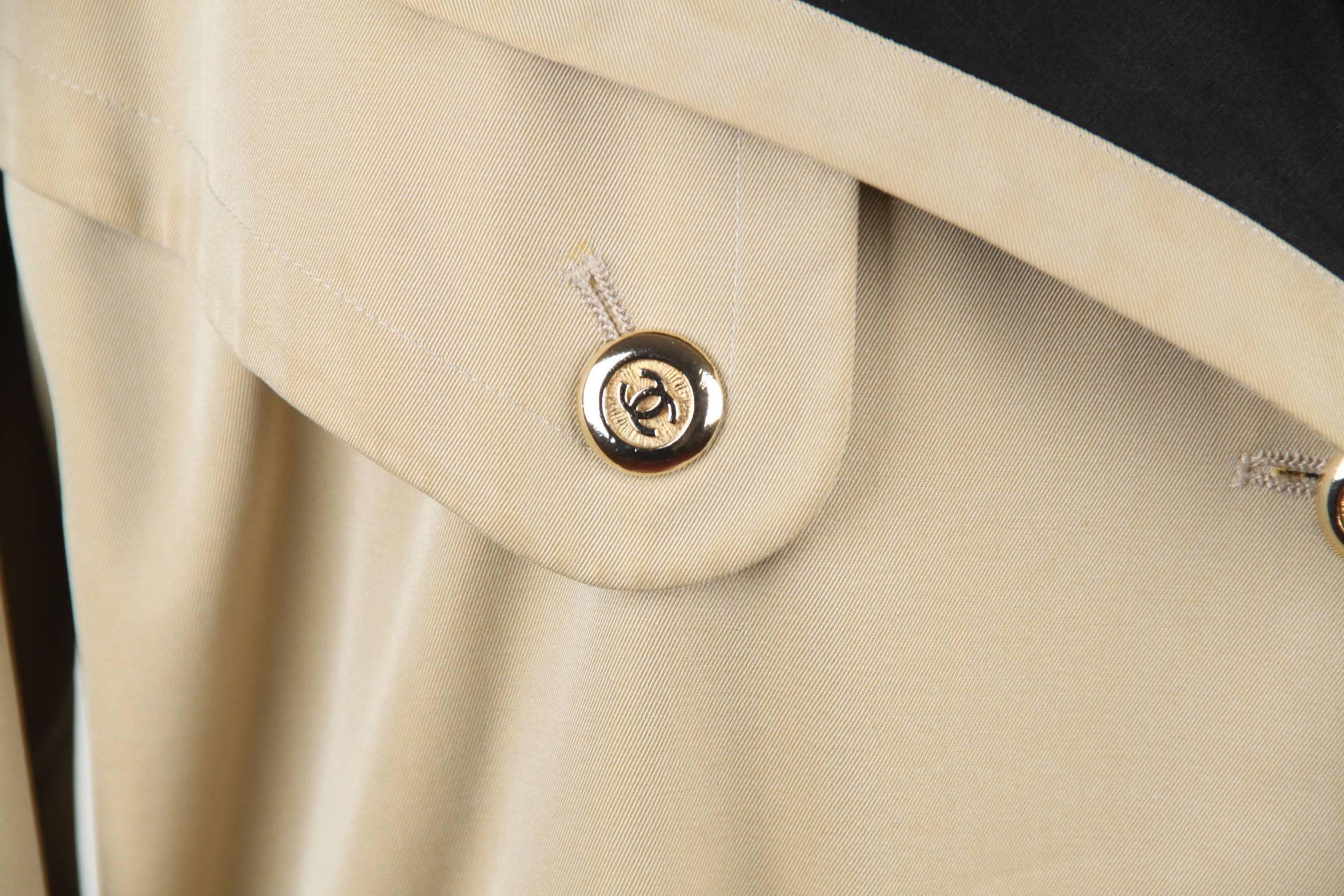 Women's CHANEL BOUTIQUE Vintage Tan Cotton Double Breasted TRENCH COAT  Sz 36