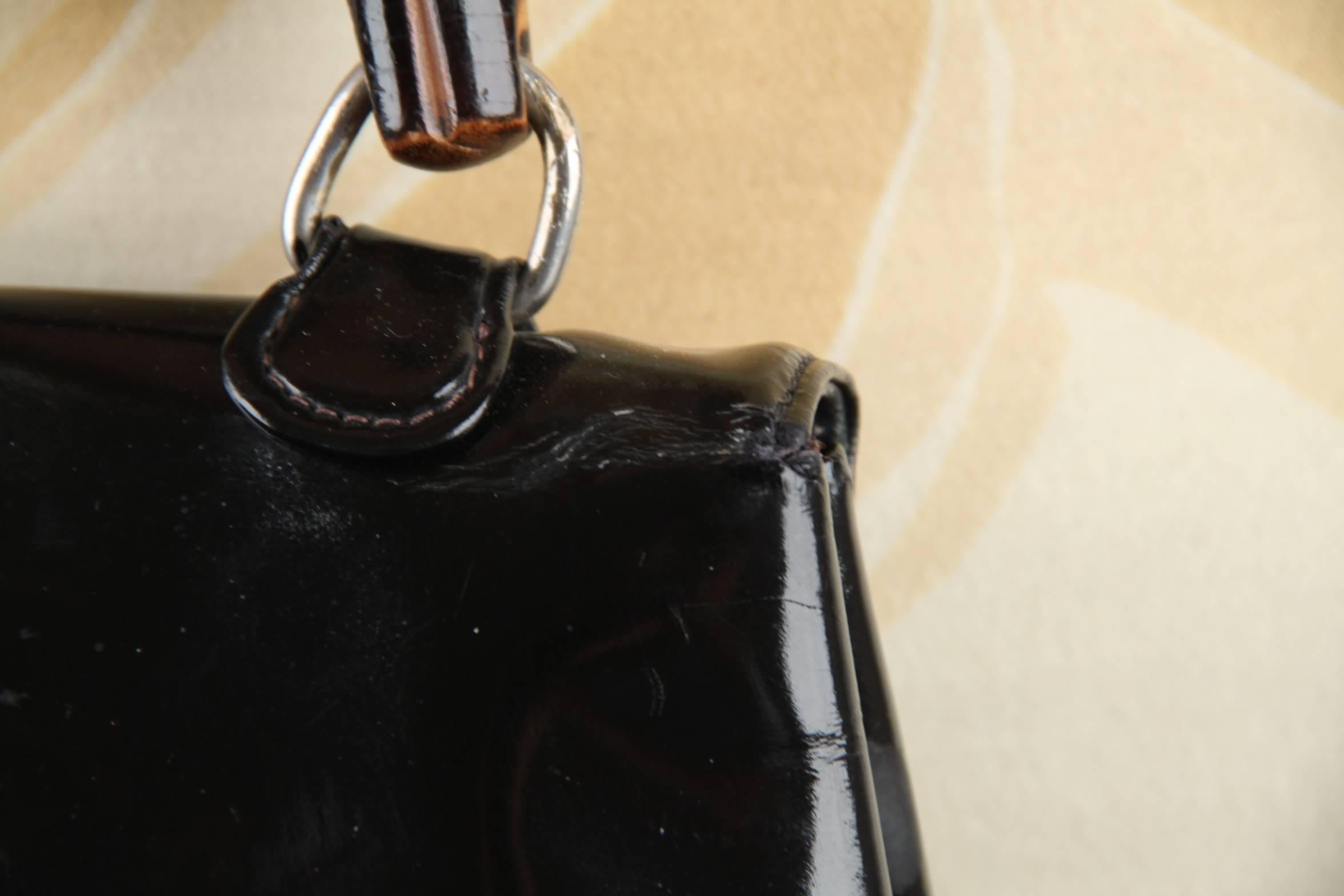 GUCCI Italian VINTAGE Black Patent Leather BAMBOO BAG Handbag PURSE Rare 1