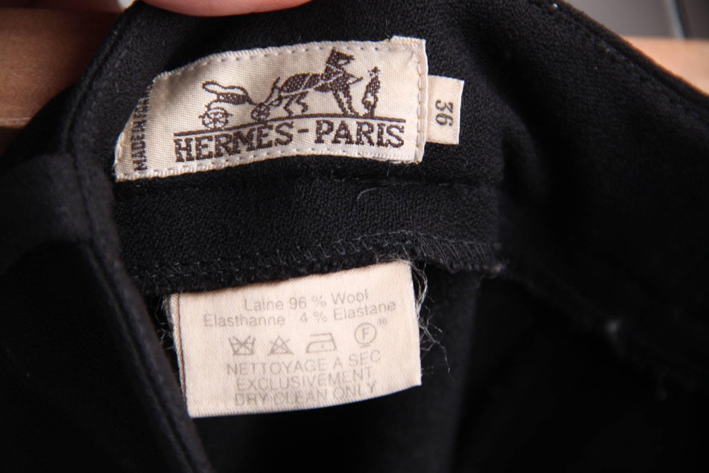 HERMES PARIS Vintage Black Wool EQUESTRIAN RIDING PANTS High Waist Sz 36 1