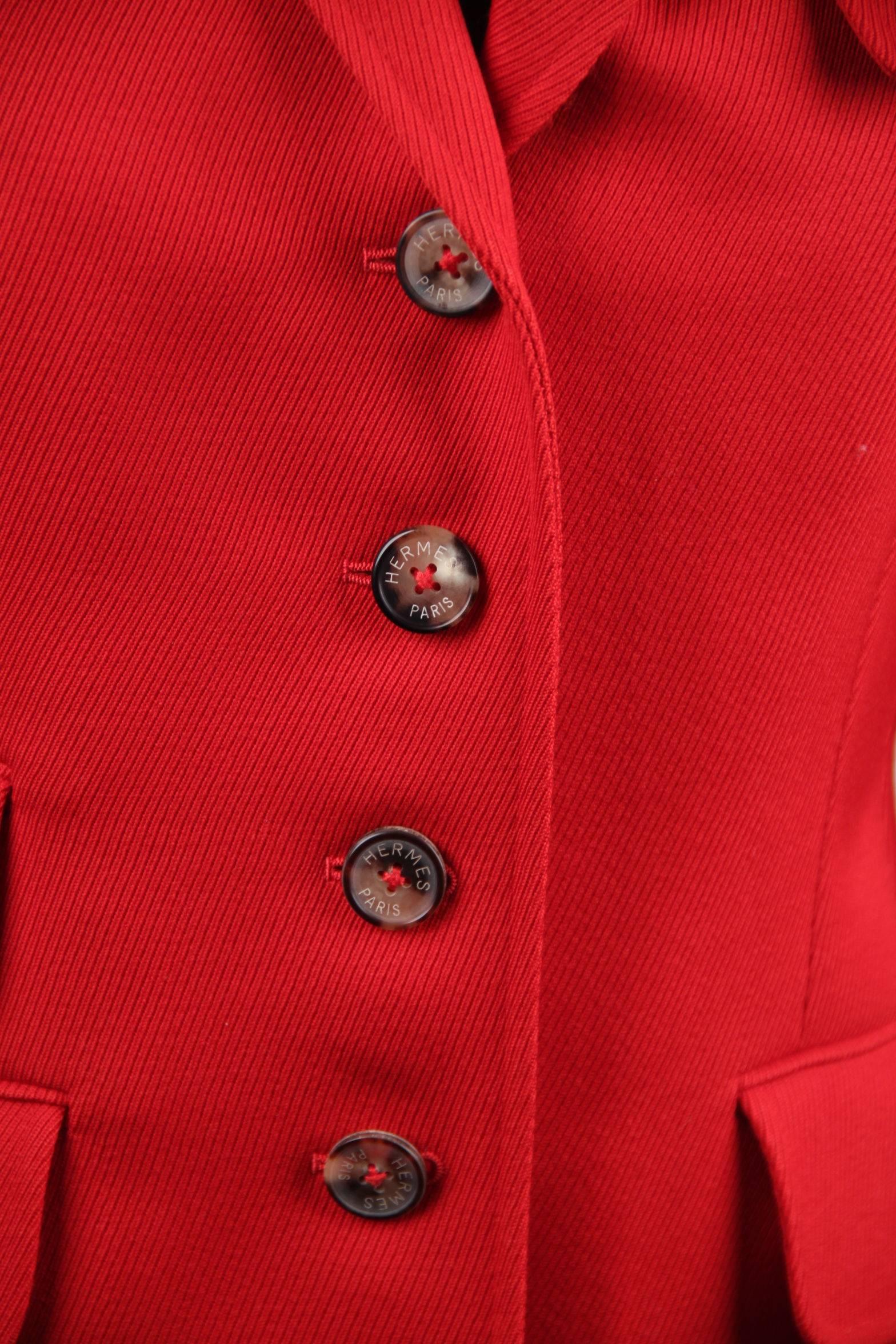 HERMES PARIS Vintage Red Wool BLAZER Long Line Jacket SIZE 38 FR 1