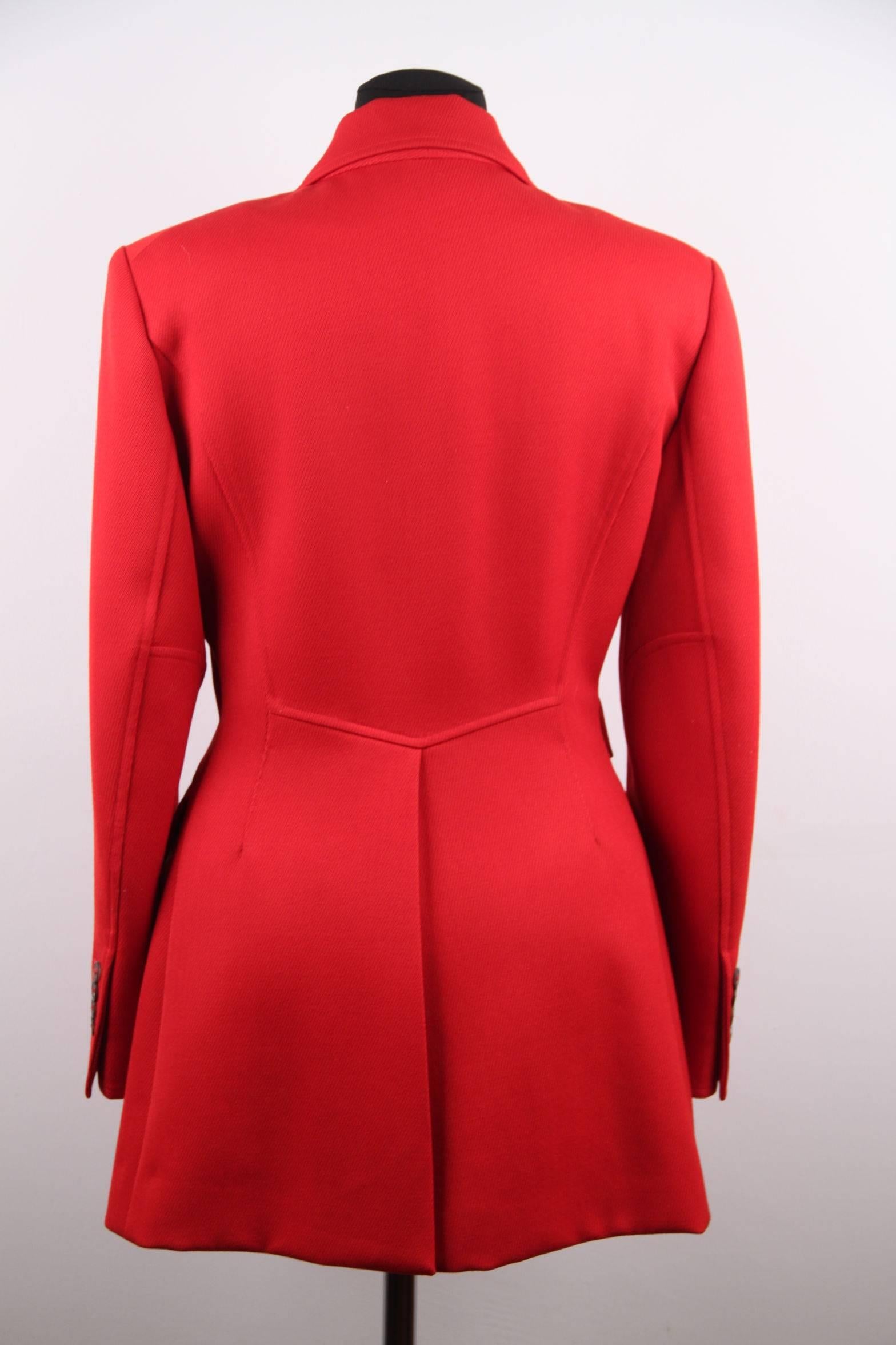Women's HERMES PARIS Vintage Red Wool BLAZER Long Line Jacket SIZE 38 FR