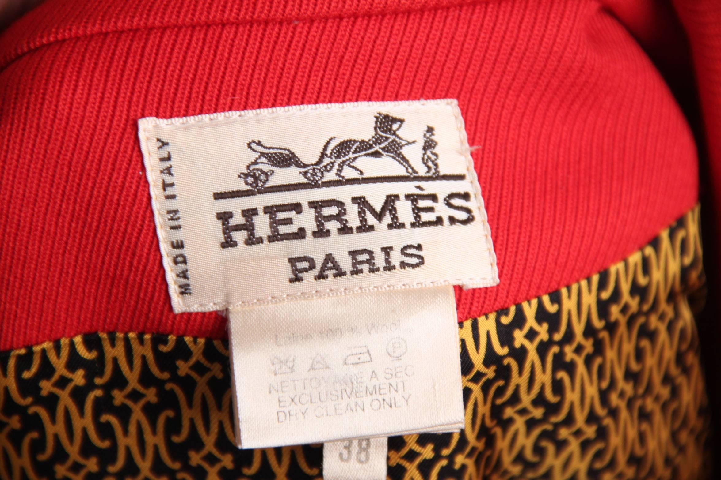 HERMES PARIS Vintage Red Wool BLAZER Long Line Jacket SIZE 38 FR 3