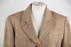 HERMES PARIS Vintage Tan HERRINGBONE Linen BLAZER Long Line Jacket SIZE 36 FR