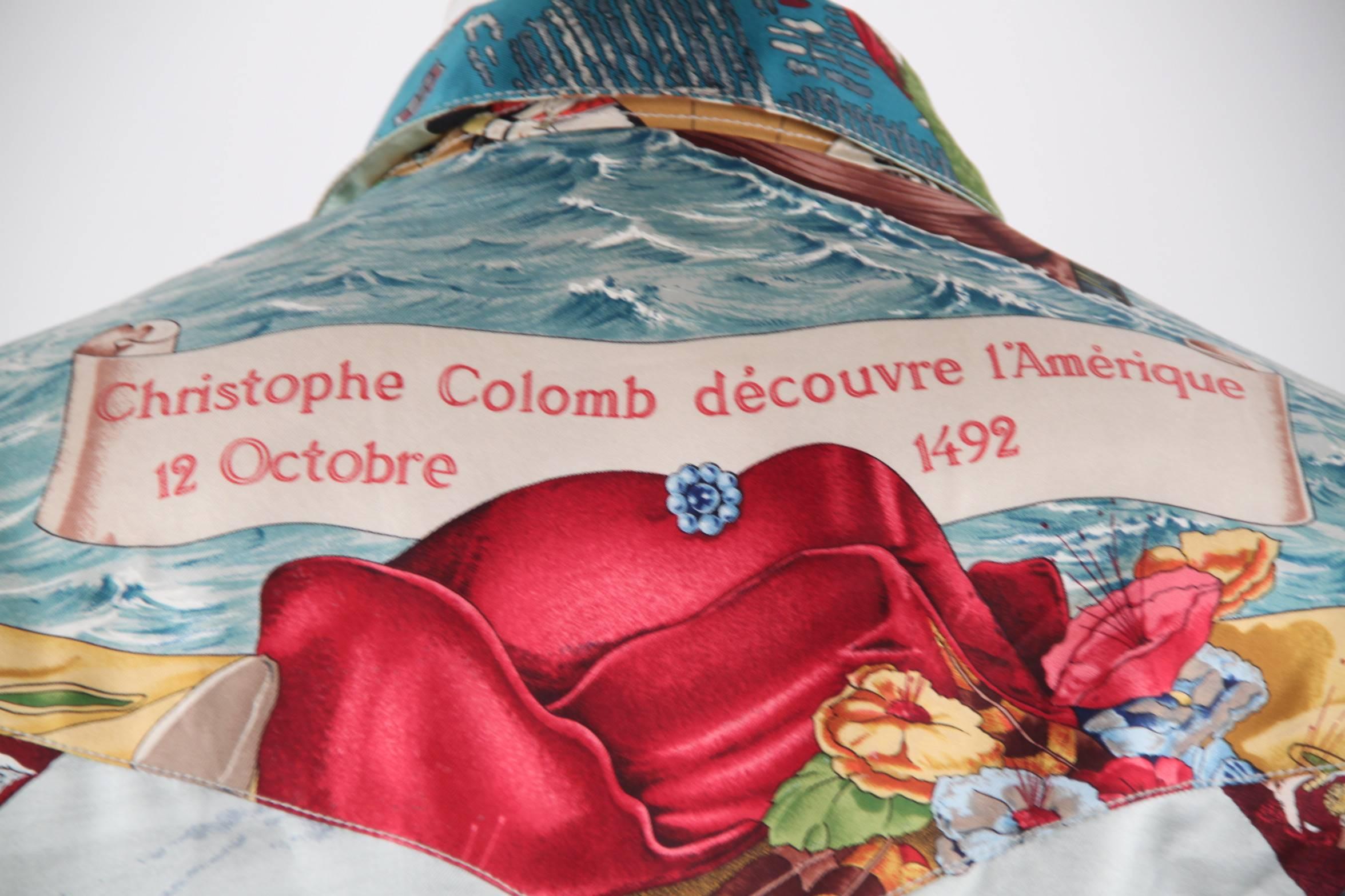 HERMES PARIS Vintage Silk REVERSIBLE JACKET Columbus & Kachinas Print RARE 1