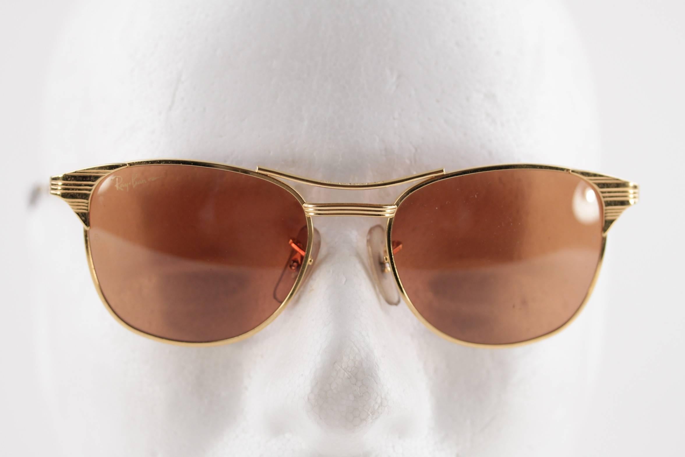 RAY BAN B&L Vintage Sunglasses SIGNET gold EYEWEAR CHROMAX lens 24K GP w/CASE 2