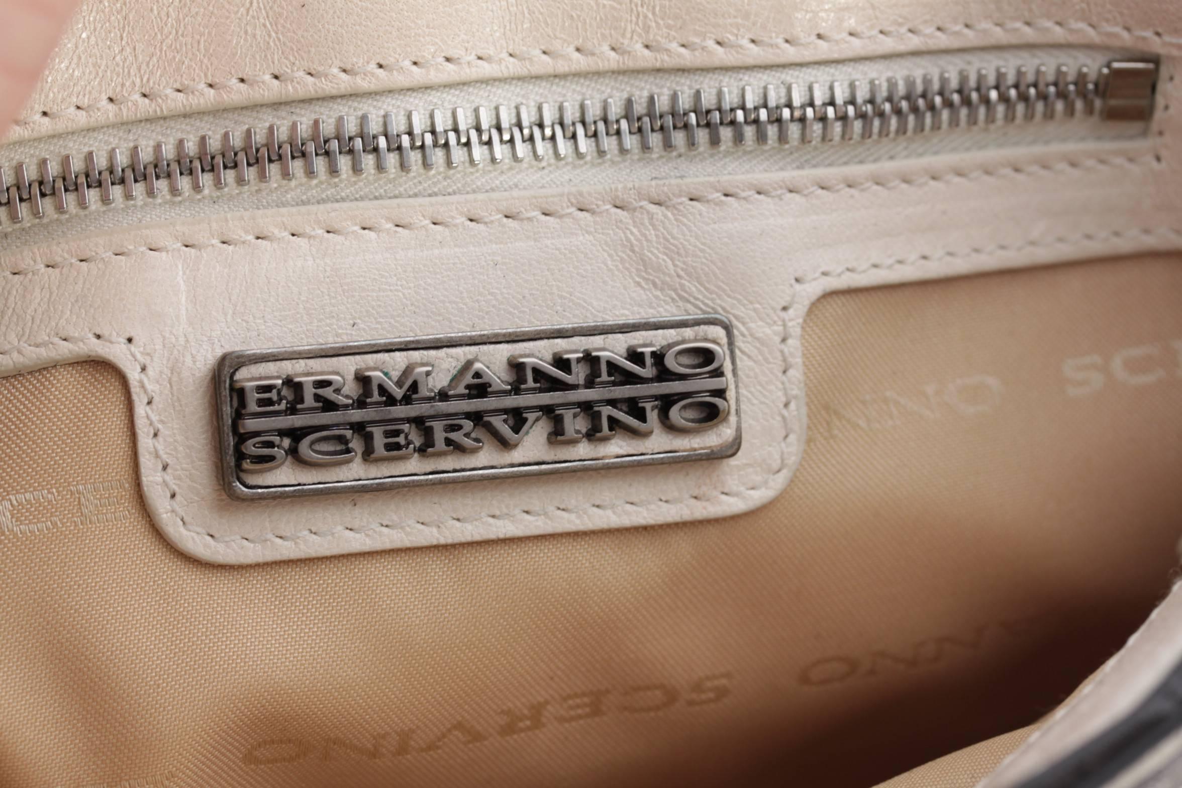 ERMANNO SCERVINO Italian White EMBROIDERED Leather CLUTCH Purse HANDBAG FM 3