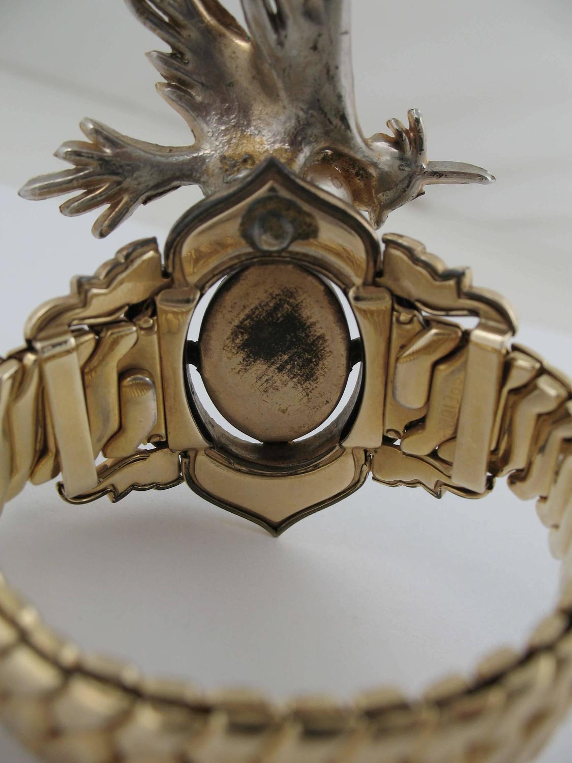 SPEIDEL Vintage 1940s Gold Metal EXPANDABLE BRACELET Bangle w/ BIRD For