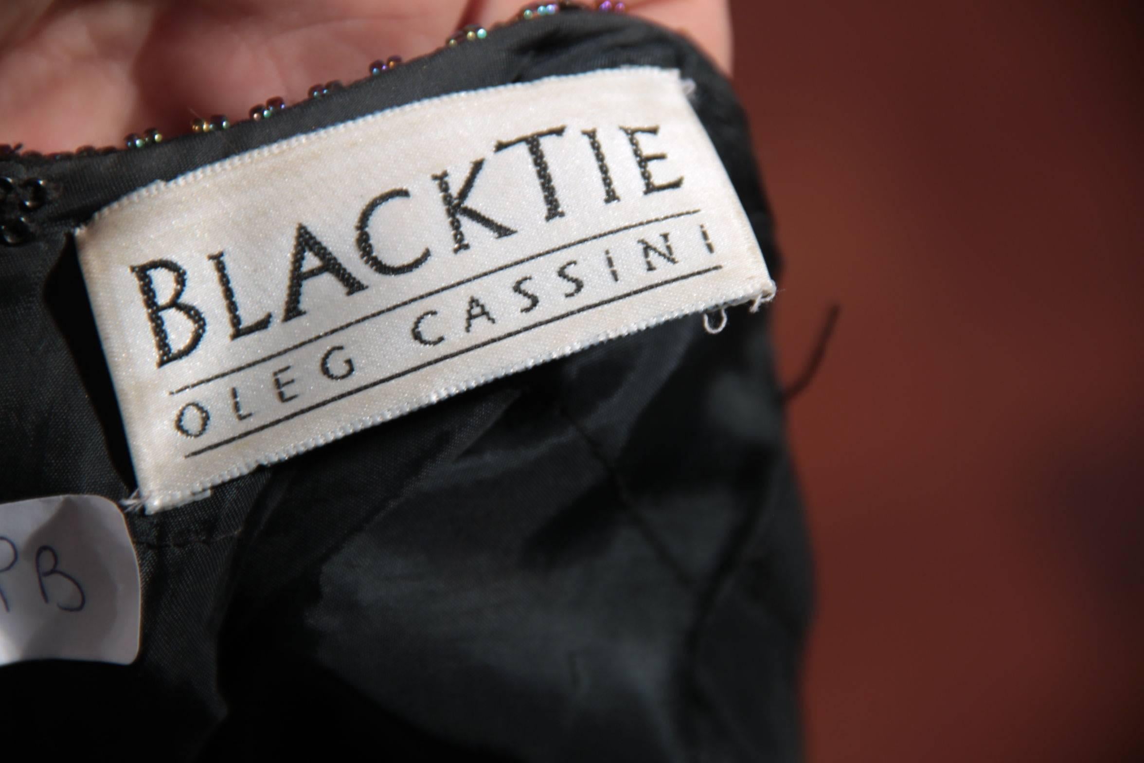 Auth BLACK TIE by OLEG CASSINI Vintage Black Beaded EVENING DRESS Size M 1