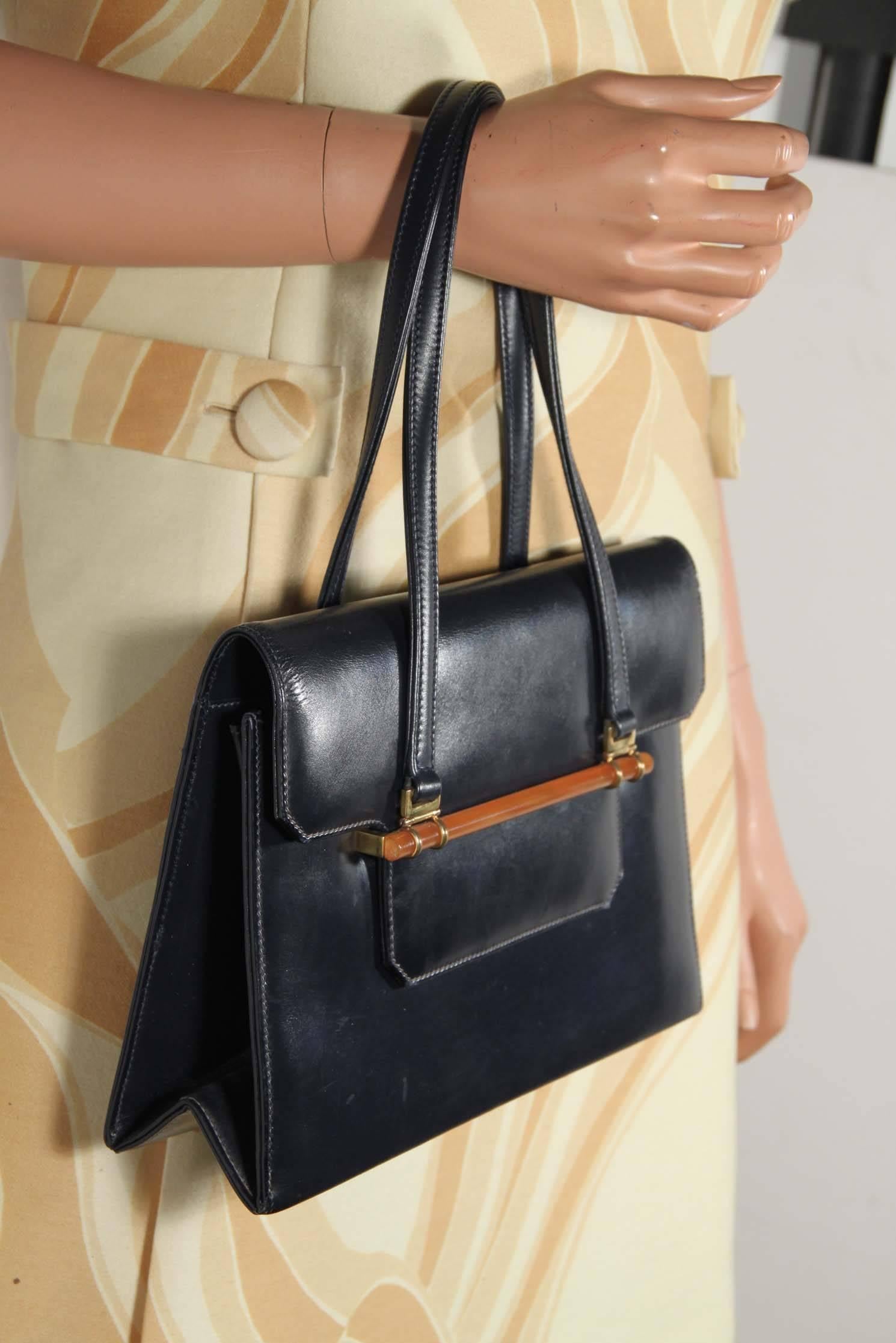 navy blue leather purse