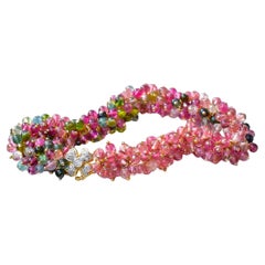 Tourmaline Beads with 14K Solid Yellow Gold Diamond Floral Clasp Bracelet