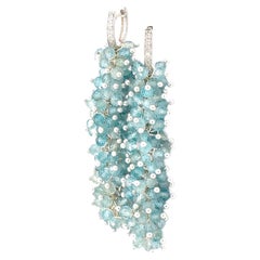 14k Solid White Gold Diamond Earrings with Blue Zircon Beads