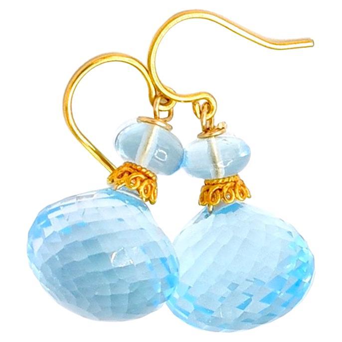Swiss Blue Topaz Earrings with 18K Solid Yellow Gold