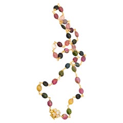 Namibian Tourmaline Necklace with 14K Solid Yellow Gold Diamond Clasp