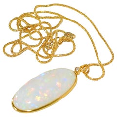 Natural Opal Bezel, Diamond Accent Necklace in 18K Solid Yellow Gold