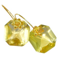 Natural Lemon Quartz Earrings in 18K Solid Yellow Gold