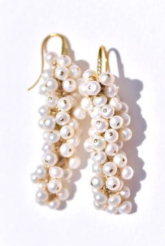 White Cultured Pearl and 14K Solid Yellow Gold Earrings