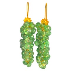 Tsavorite Green Garnet Earrings in 18K Solid Yellow Gold