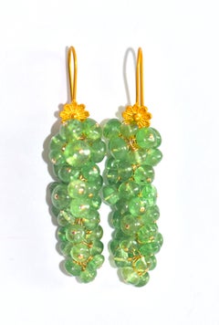 Tsavorite Green Garnet Earrings in 18K Solid Yellow Gold