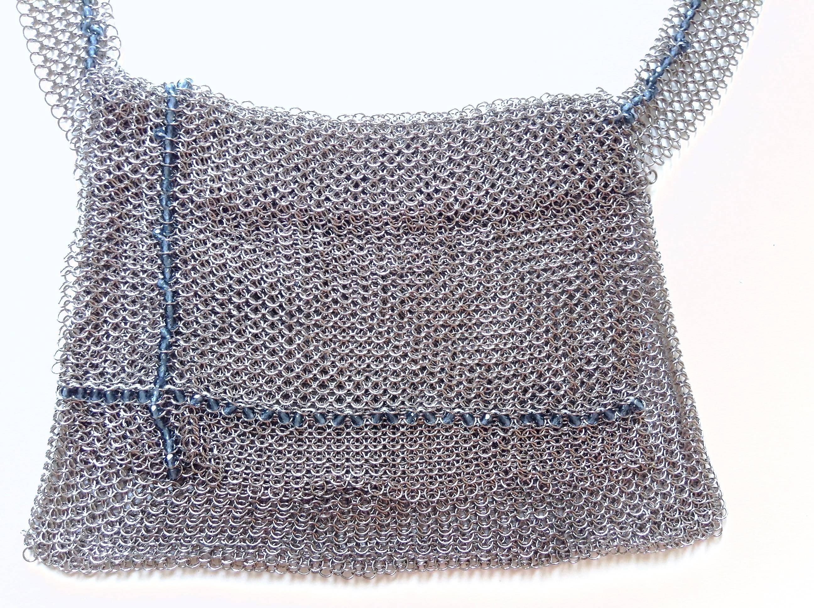 BRAND NEW CHANEL 99P ✿*ﾟRunway Shimmering Silver Mesh Beaded Belt Flap Bag For Sale 3