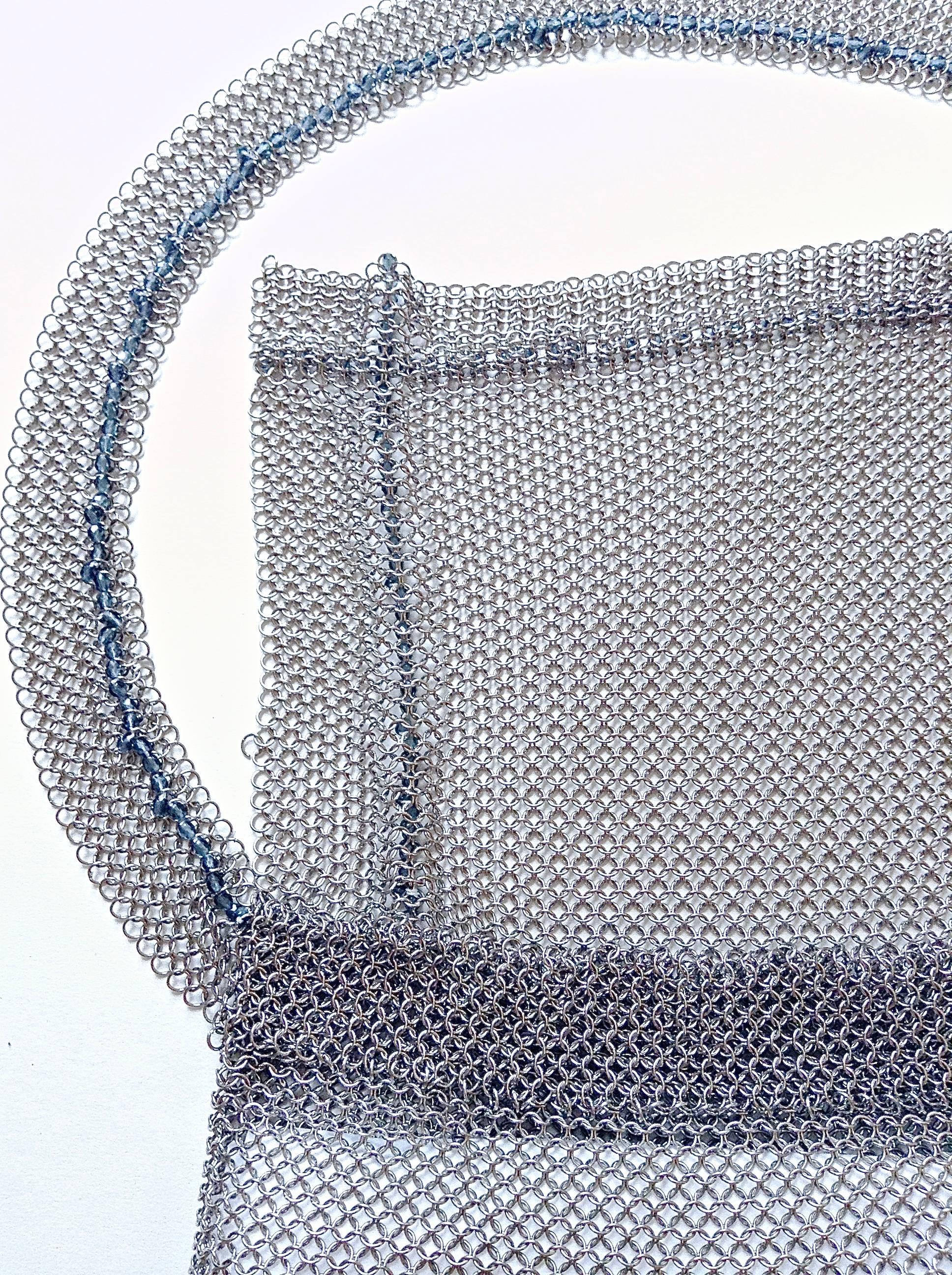 BRAND NEW CHANEL 99P ✿*ﾟRunway Shimmering Silver Mesh Beaded Belt Flap Bag For Sale 5