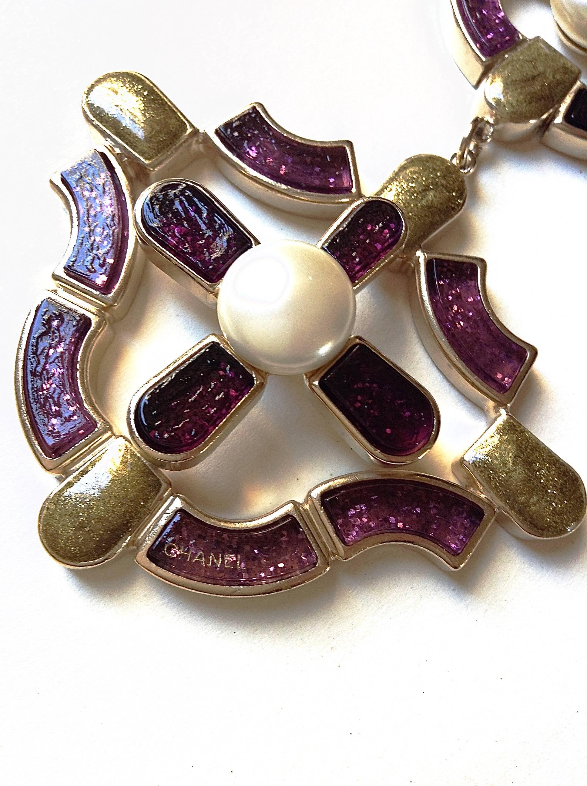 NEW Chanel ✿*ﾟ SHIMMERING BRIGHT WINE  Monte Carlo EX LONG DROP Brooch Necklace For Sale 2