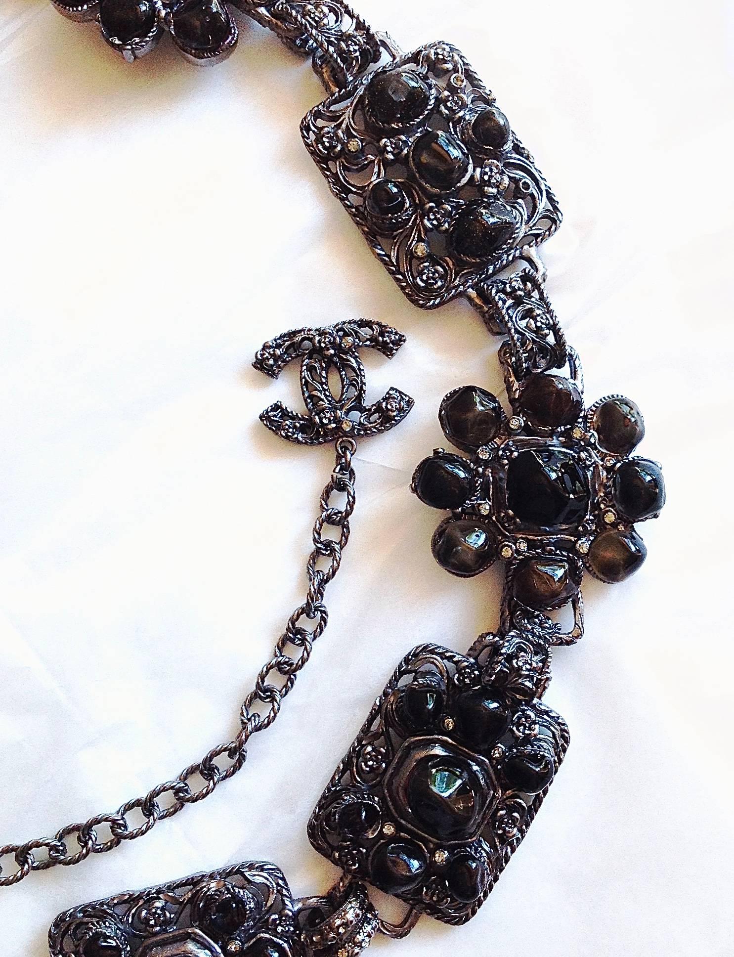 CHANEL ✿*ﾟGRANDEUR Chunky SEE THROUGH Gripoix Poured Glass Flower Necklace Belt For Sale 1