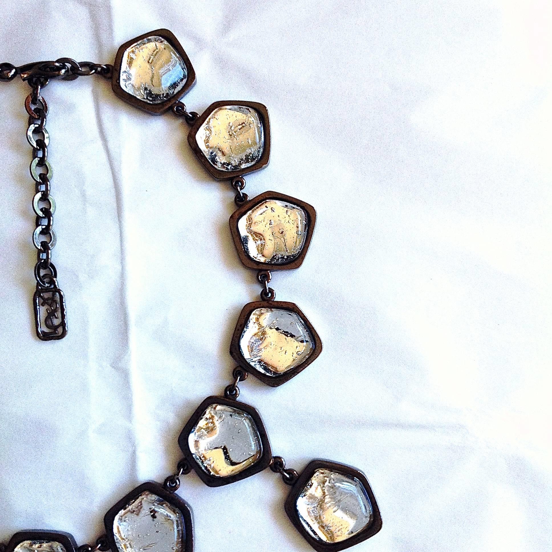 VINTAGE YSL ✿*ﾟ Yves Saint Laurent by Robert Goossens Poured glass Necklace For Sale 2