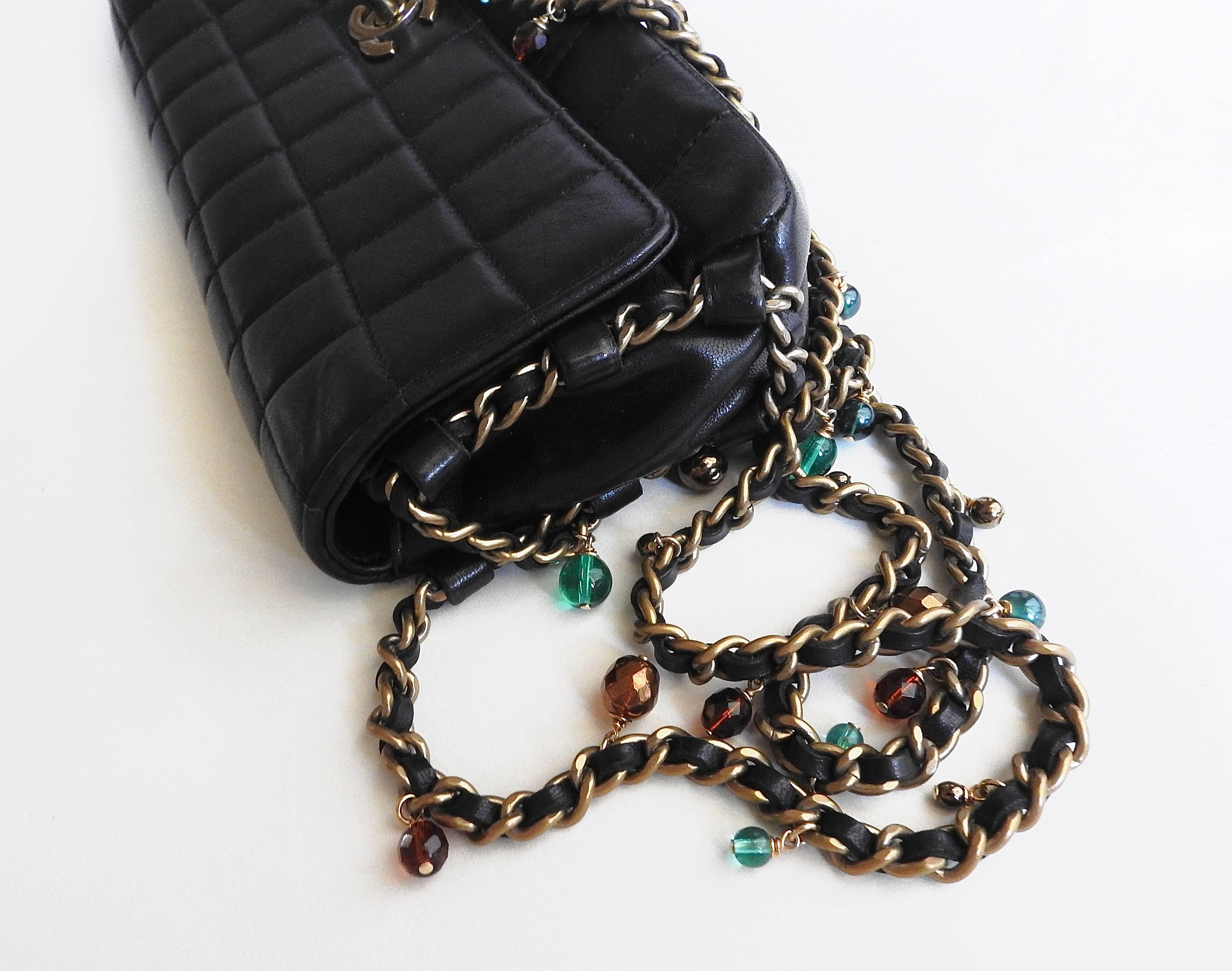 Black VINTAG Chanel ✿*ﾟJEWELED Gripoix Glass Pearl  Leather  Clutch Bag Handbag Tote For Sale