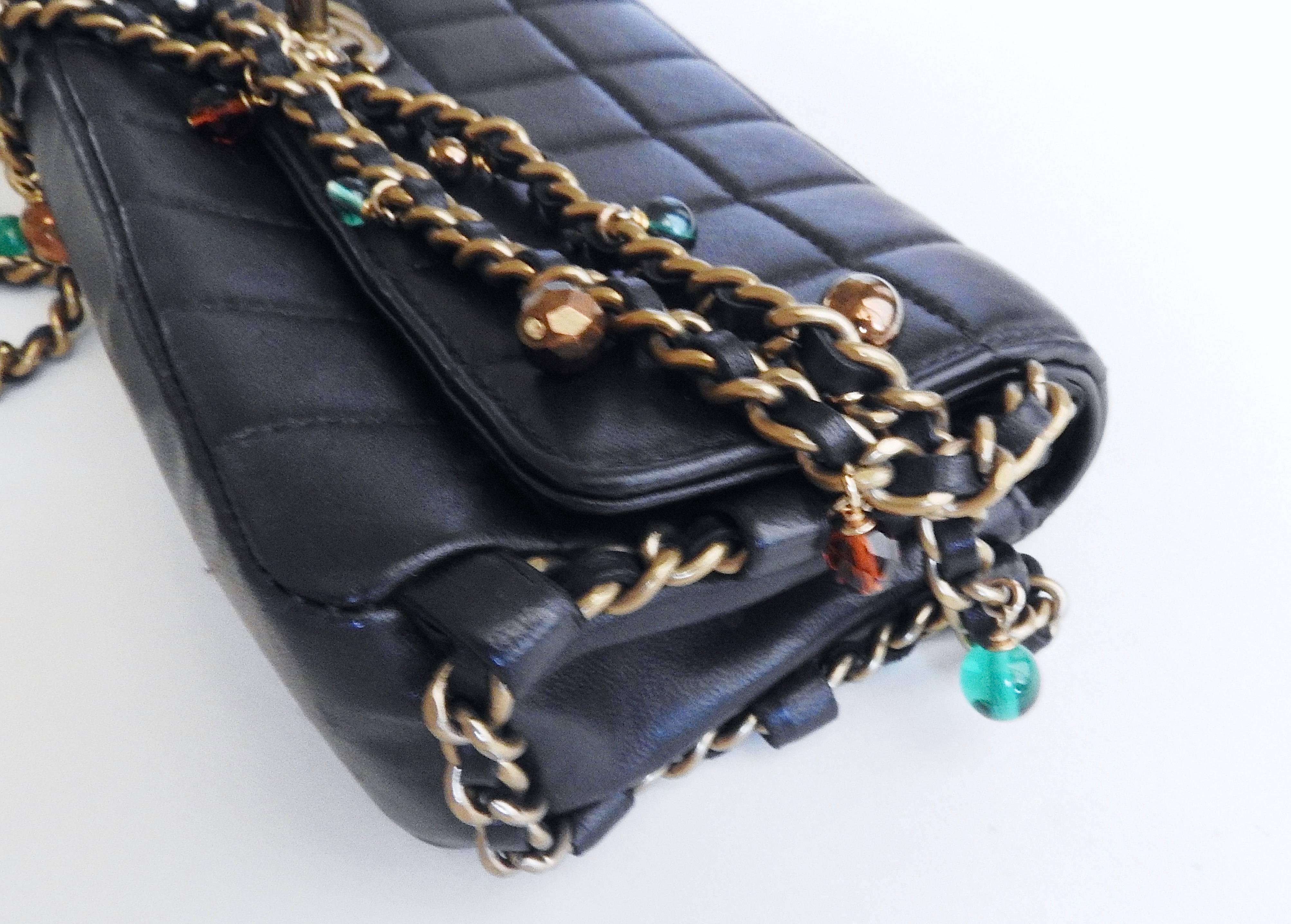 VINTAG Chanel ✿*ﾟJEWELED Gripoix Glass Pearl  Leather  Clutch Bag Handbag Tote For Sale 1