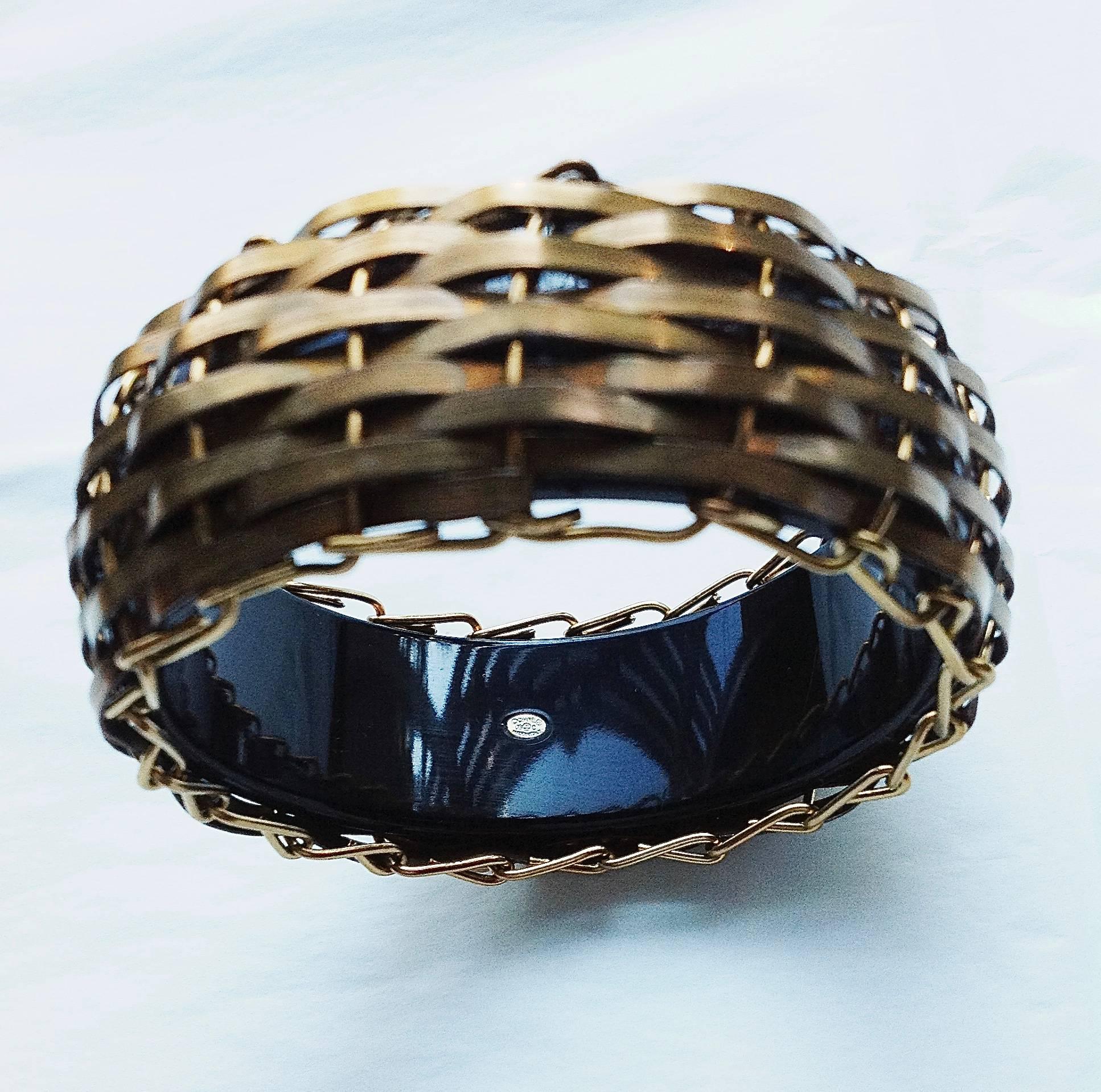 Women's BRAND NEW RARE Chanel ✿*ﾟ BRONZE Metal BAMBOO BASKET Resin Bangle Cuff Bracelet For Sale