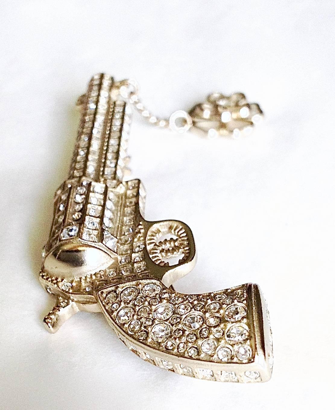 Women's or Men's Chanel ✿*ﾟDALLAS Craftsmanship Gripoix Camellia Jeweled Gun Pistol Brooch For Sale
