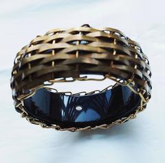 NIB NEW Chanel ✿*ﾟ" RARE " BRONZE Metal BAMBOO BASKET Resin Bangle Cuff Bracelet