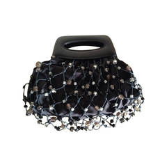 Chanel  Metal Glass Beads Black Satin Clutch Bag