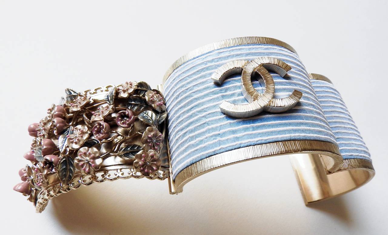 13C Chanel ROYALE HIP-HOP Lavish Solid Brass Flower Cuff Bracelet 1