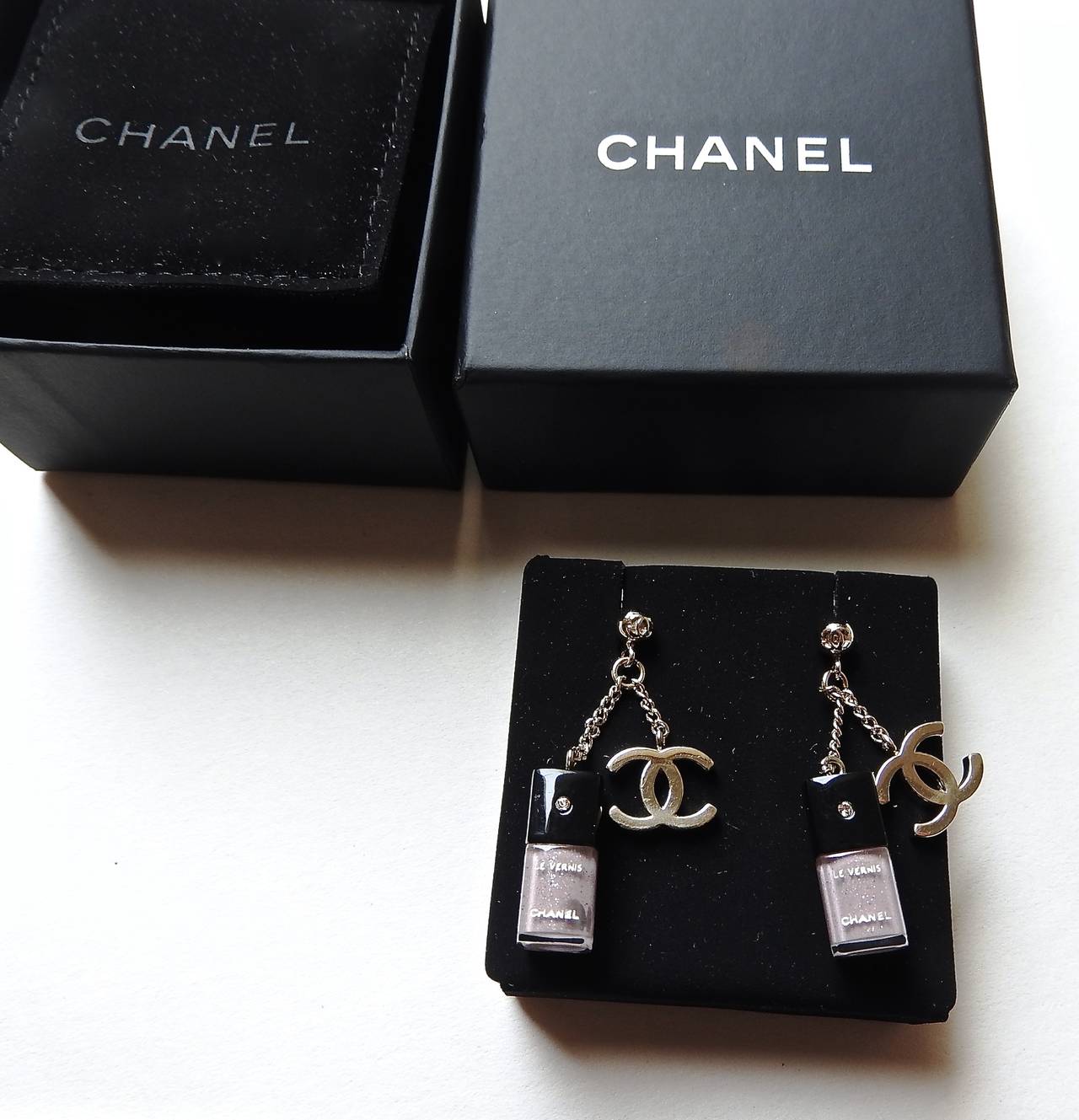 Chanel Nail Polish Resin Dangle Earrings at 1stDibs