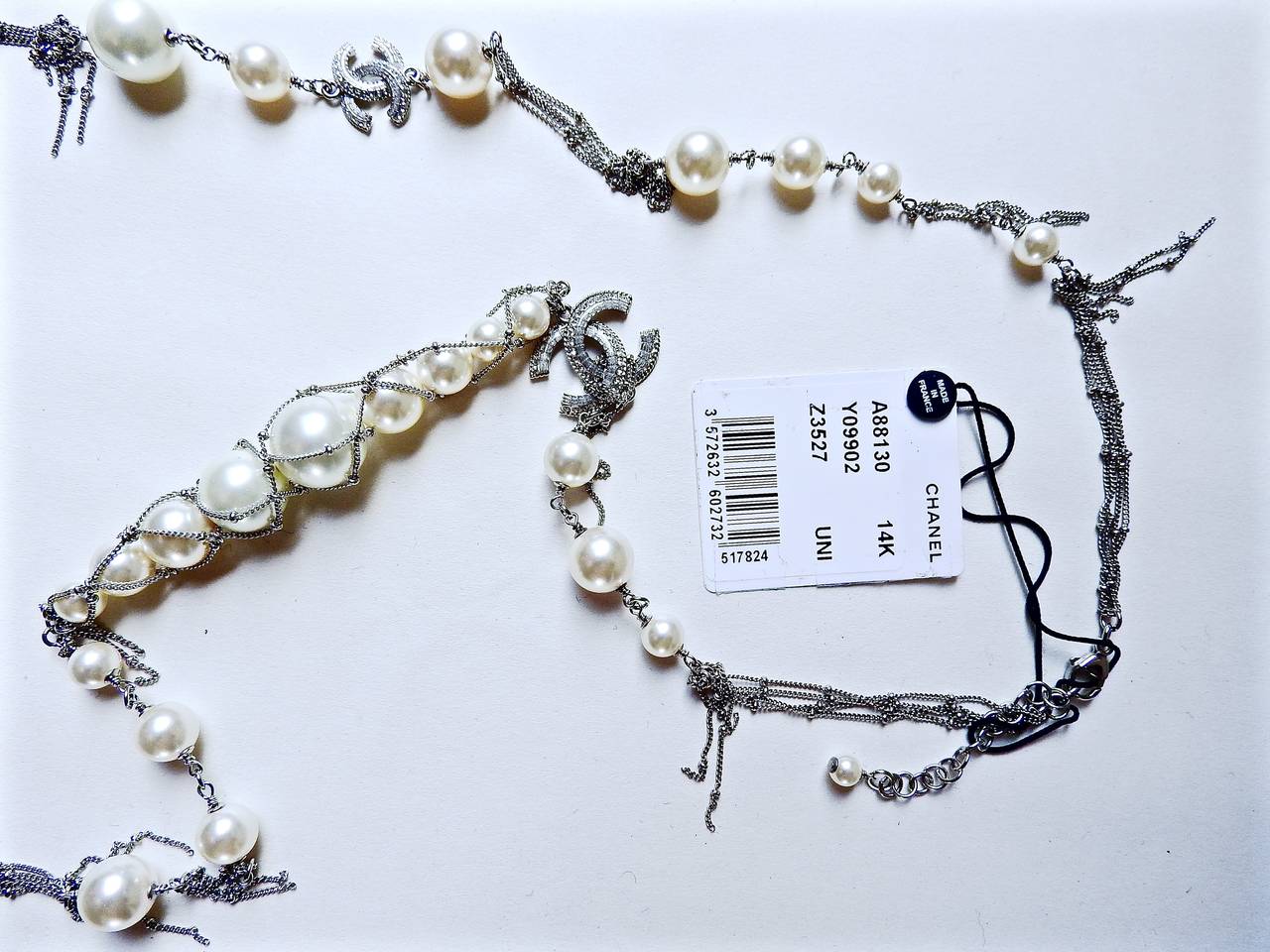 NEW Chanel ✿*ﾟLong SUPERMARKET Grocery FISHNET Pearl  Necklace For Sale 2