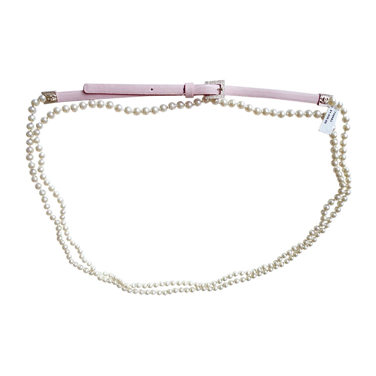 NIB CHANEL ✿*ﾟ13C Gouble Strand Pearl Pink Leather Belt L, 90/36 For Sale