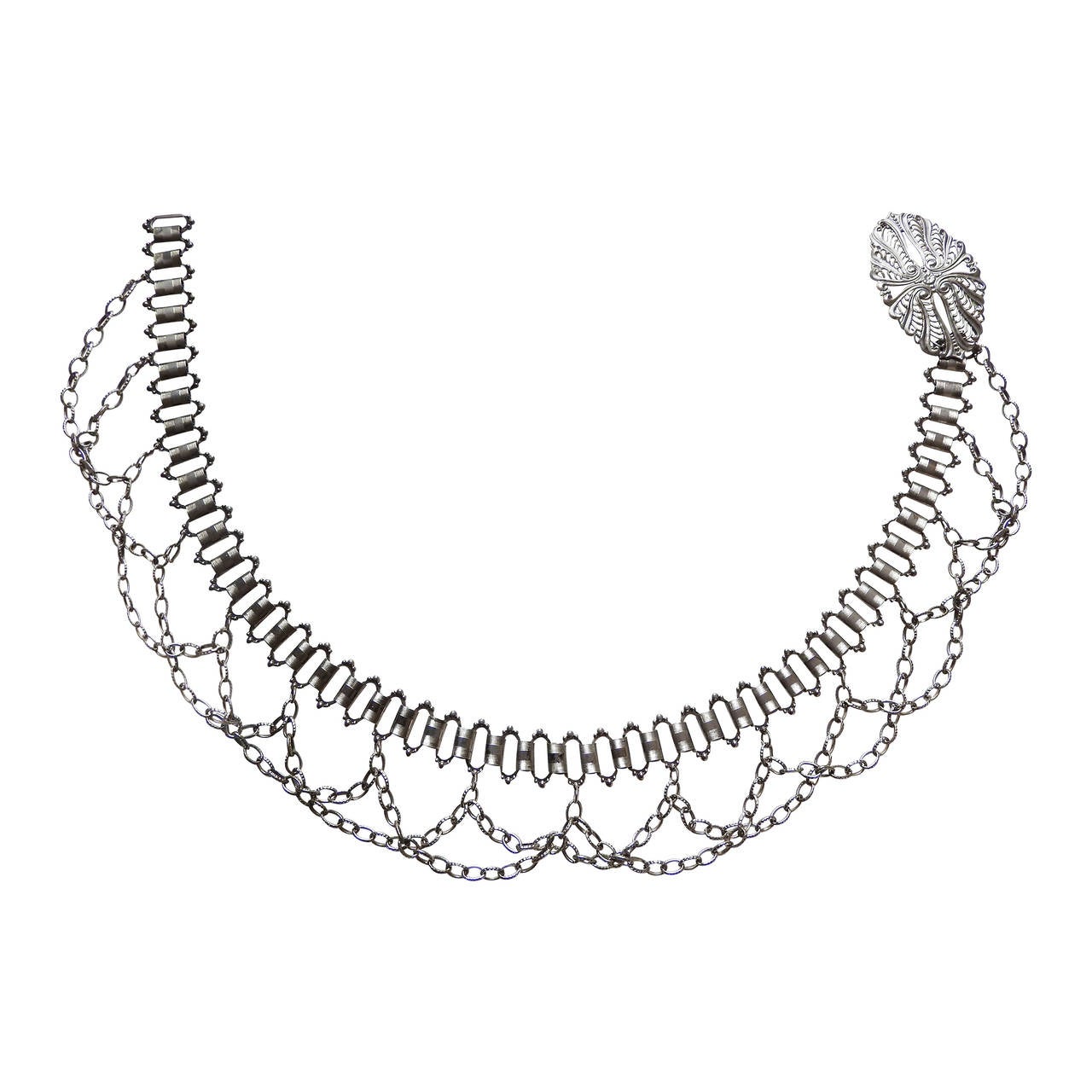 vintage CHRISTIAN DIOR ✿*ﾟVersatile Pewter Metal Chain Necklace Belt For Sale