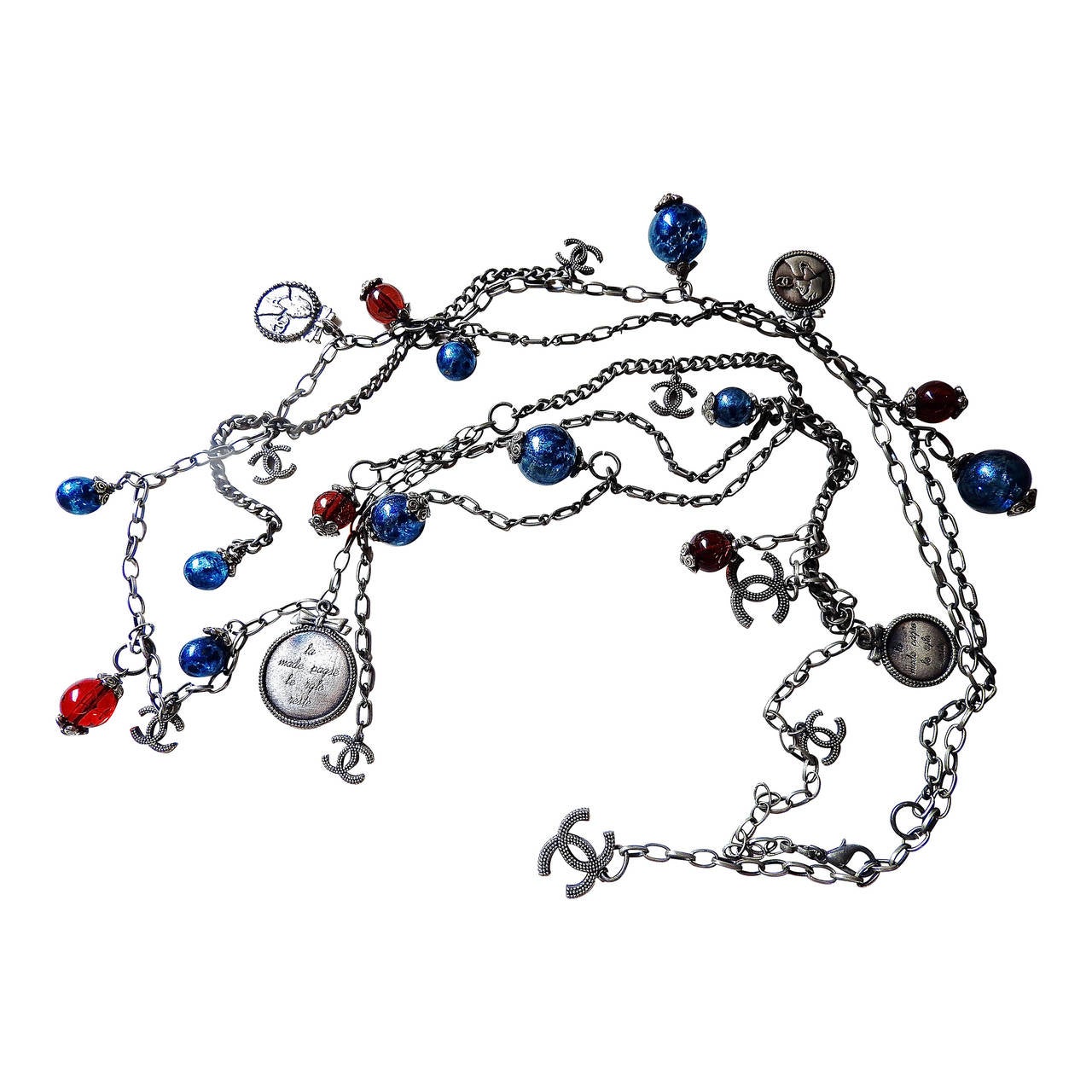 Coco Chanel 51" ✿*ﾟEx Fancy Ball Gunmetal medallion LONG DROPS Necklace Belt
