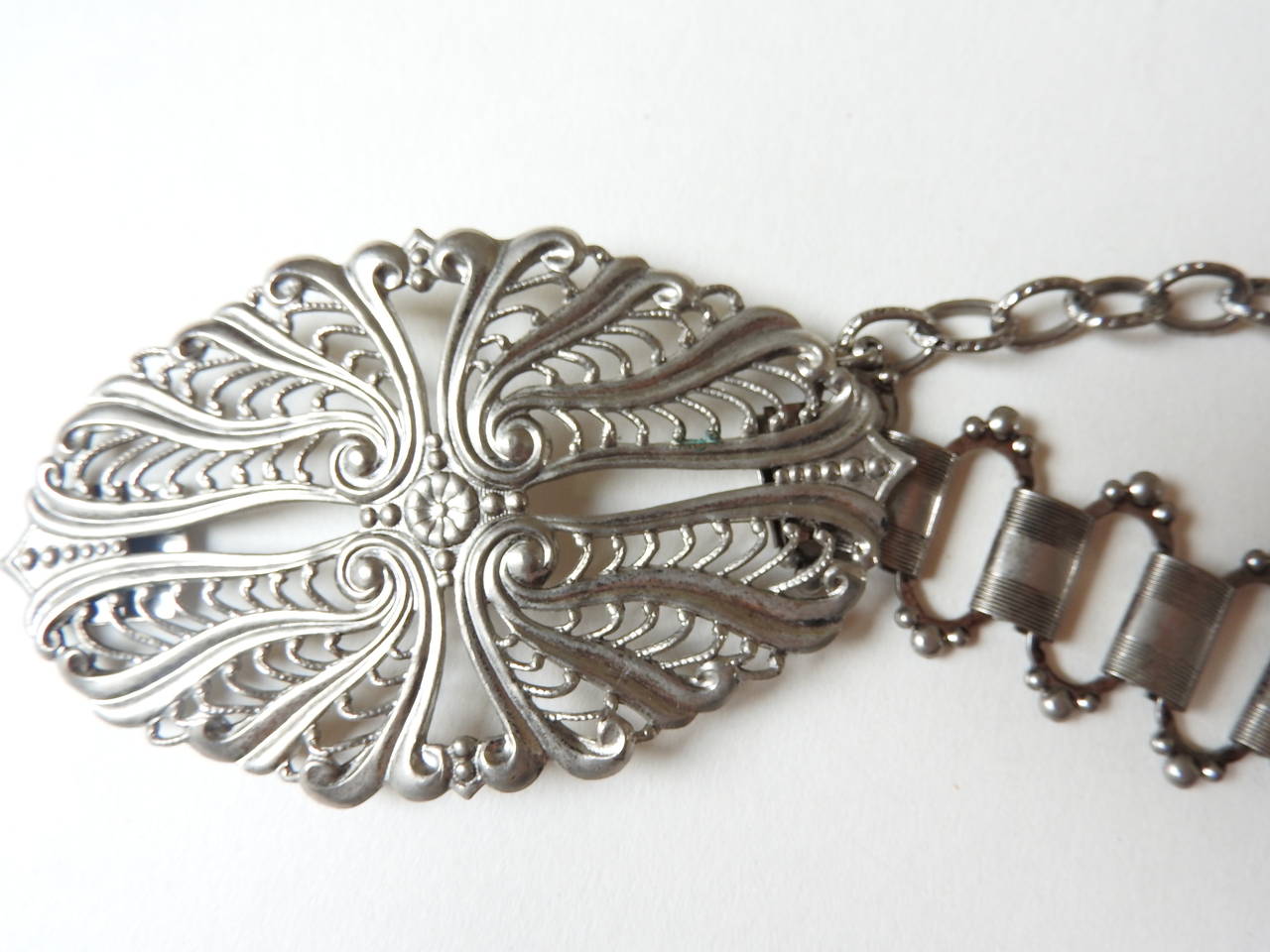 vintage CHRISTIAN DIOR ✿*ﾟVersatile Pewter Metal Chain Necklace Belt For Sale 2