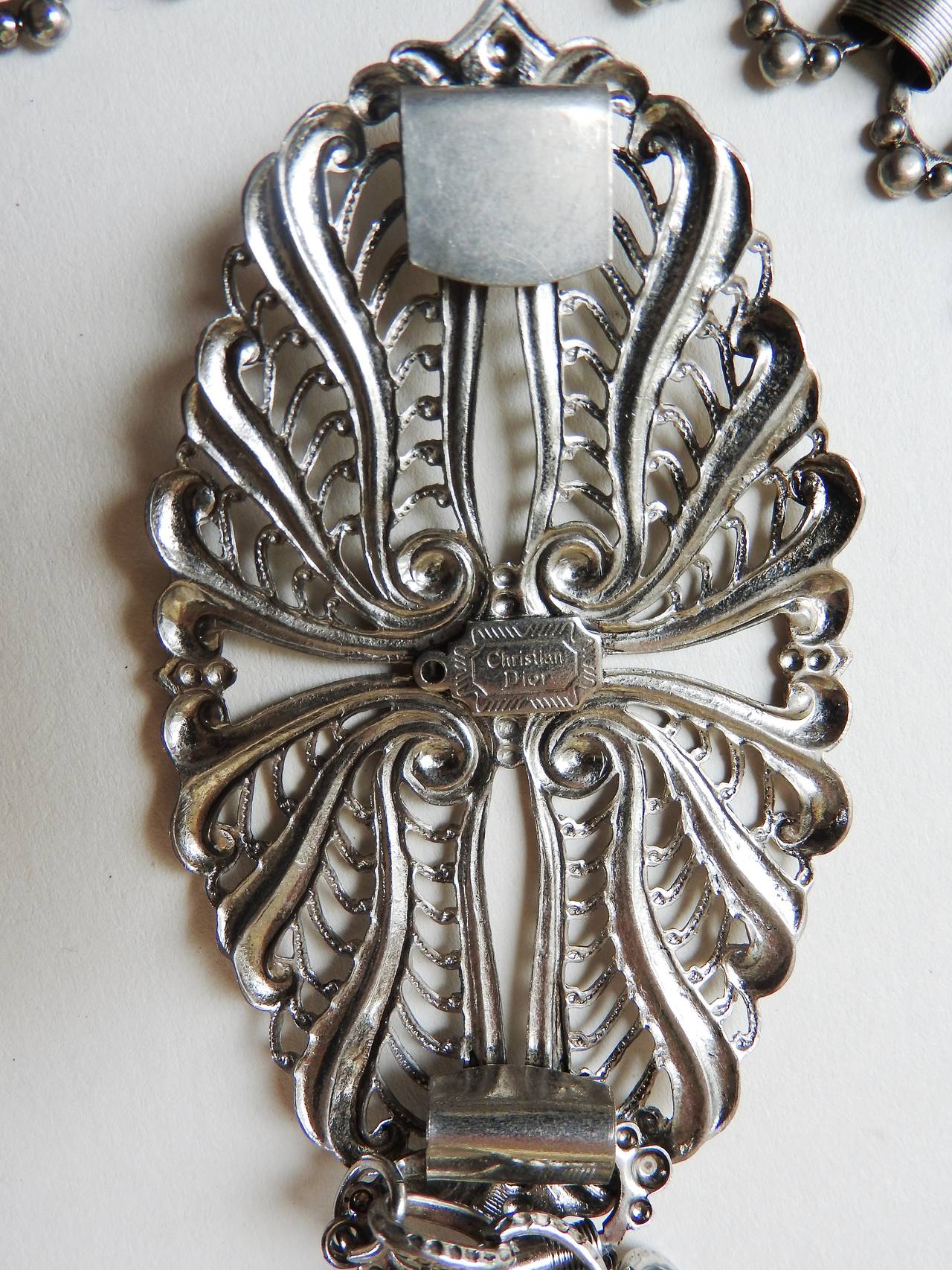 vintage CHRISTIAN DIOR ✿*ﾟVersatile Pewter Metal Chain Necklace Belt For Sale 3