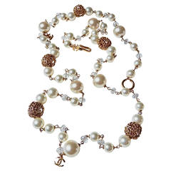 Chanel ✿*ﾟ Luscious LARGE CREAMY  Glass Pearls Gold Nugget Crystals Necklace