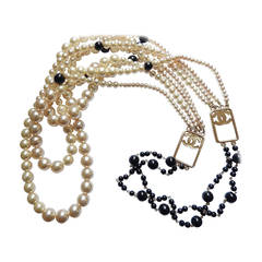 03P Chanel ✿*ﾟ4 STRANDS 2-way LG Creamy Gold Pearl Glass Long Necklace