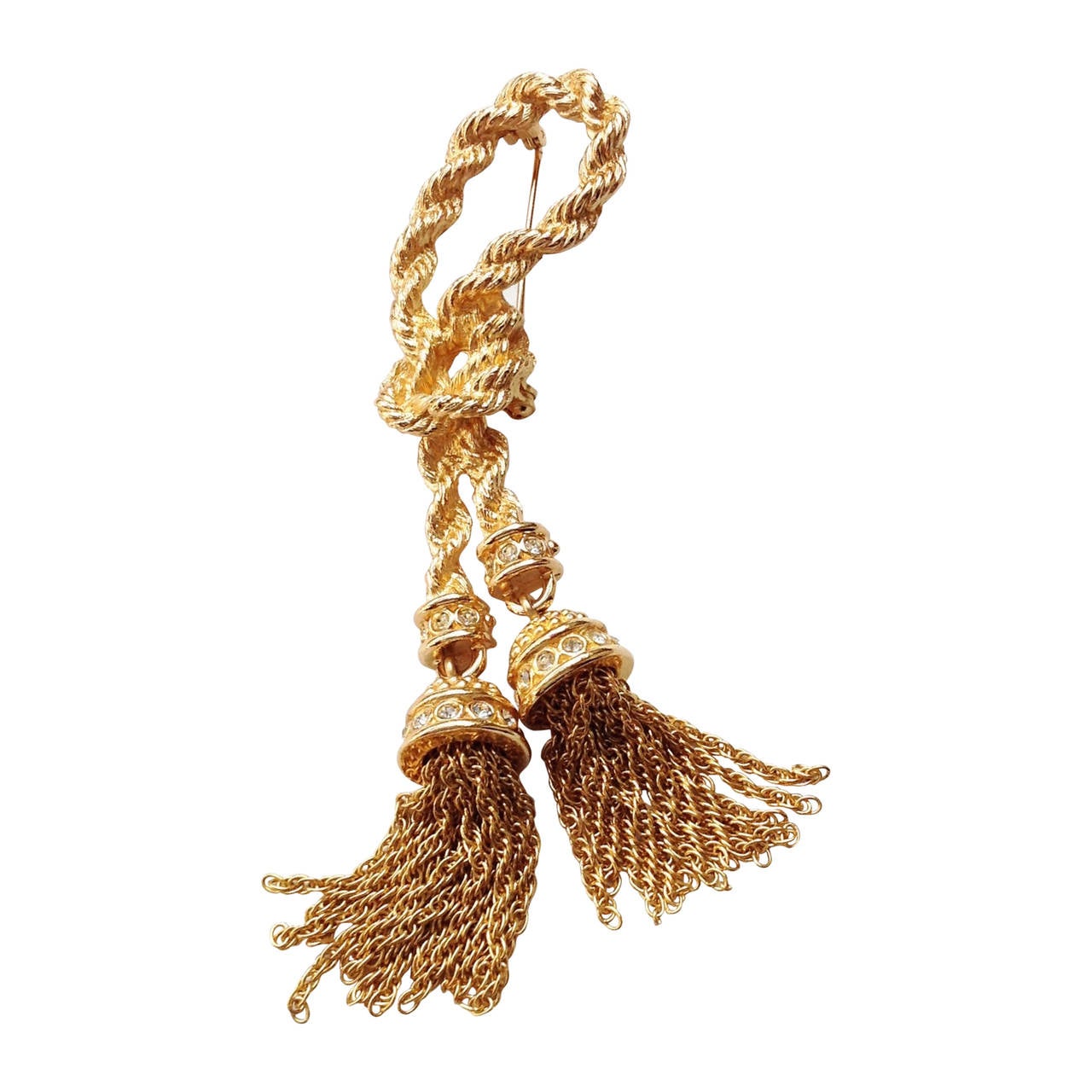 VINTAGE NEW ✿*ﾟChristian Dior  Gold Rope Ex Long Double Tassel Brooch For Sale