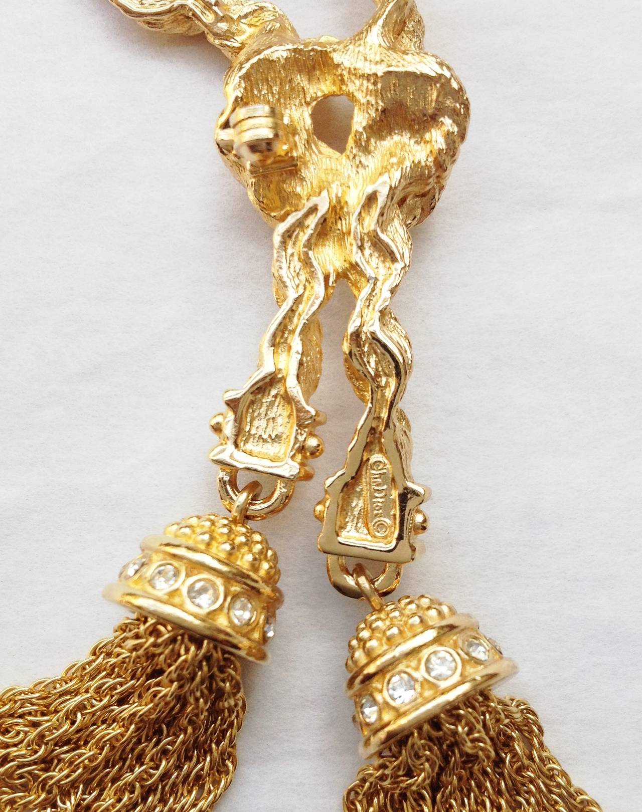 VINTAGE NEW ✿*ﾟChristian Dior  Gold Rope Ex Long Double Tassel Brooch For Sale 4